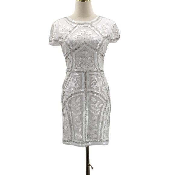 LULU'S SZ M Spread Your Shine White Sequin Embroidered Bodycon Dress NEW B151 - Picture 3 of 9